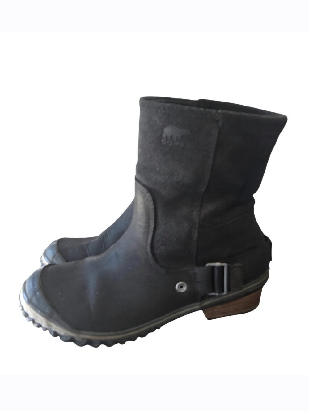 Sorel Slimshortie Black Leather & Suede Boots Size 6.5